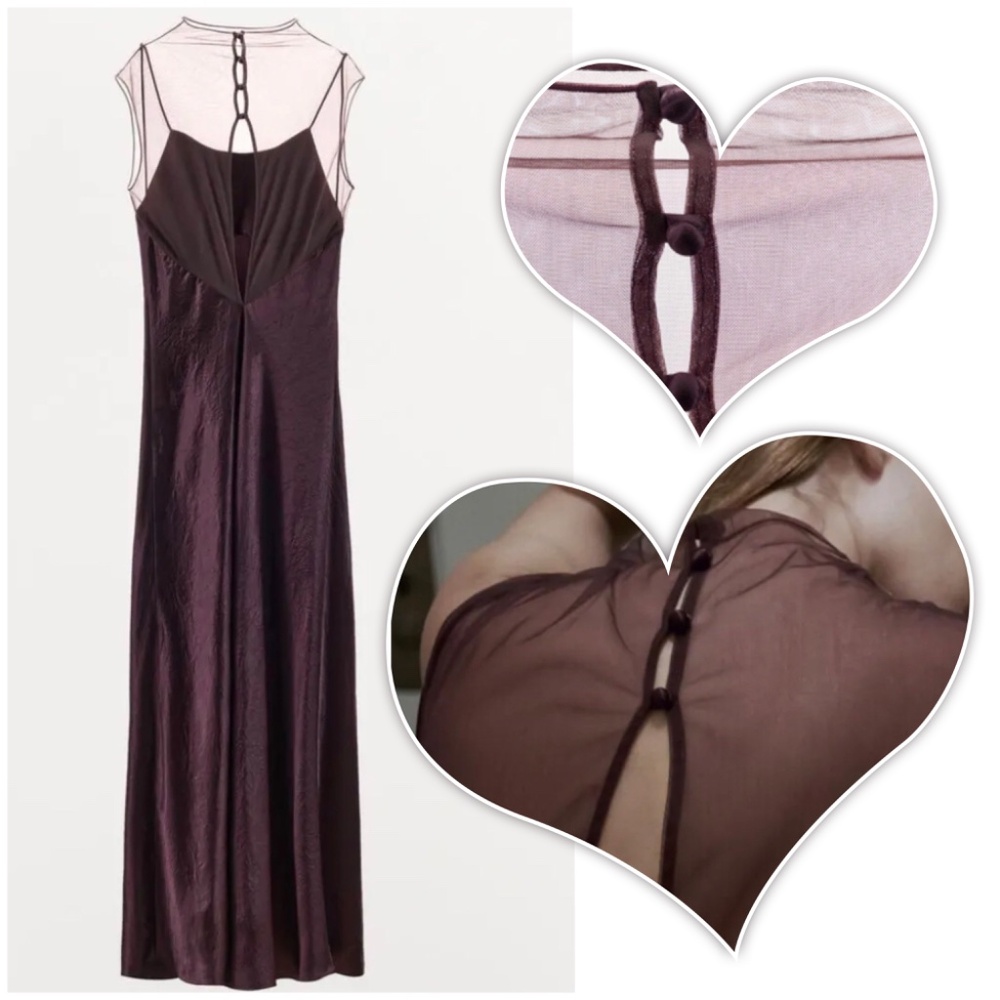Zara 🔥 Lingerie Dress Satin Effect Style Mesh Maroon Long Seductive Boduir S